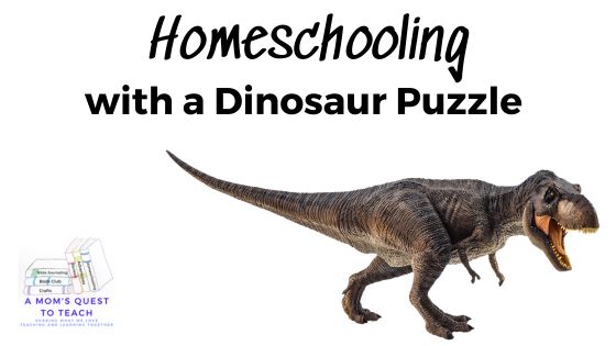 A Mom's Quest to Teach logo: Homeschooling with a Dinosaur Puzzle dino graphic