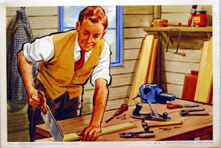 illustration of a man sawing a plank