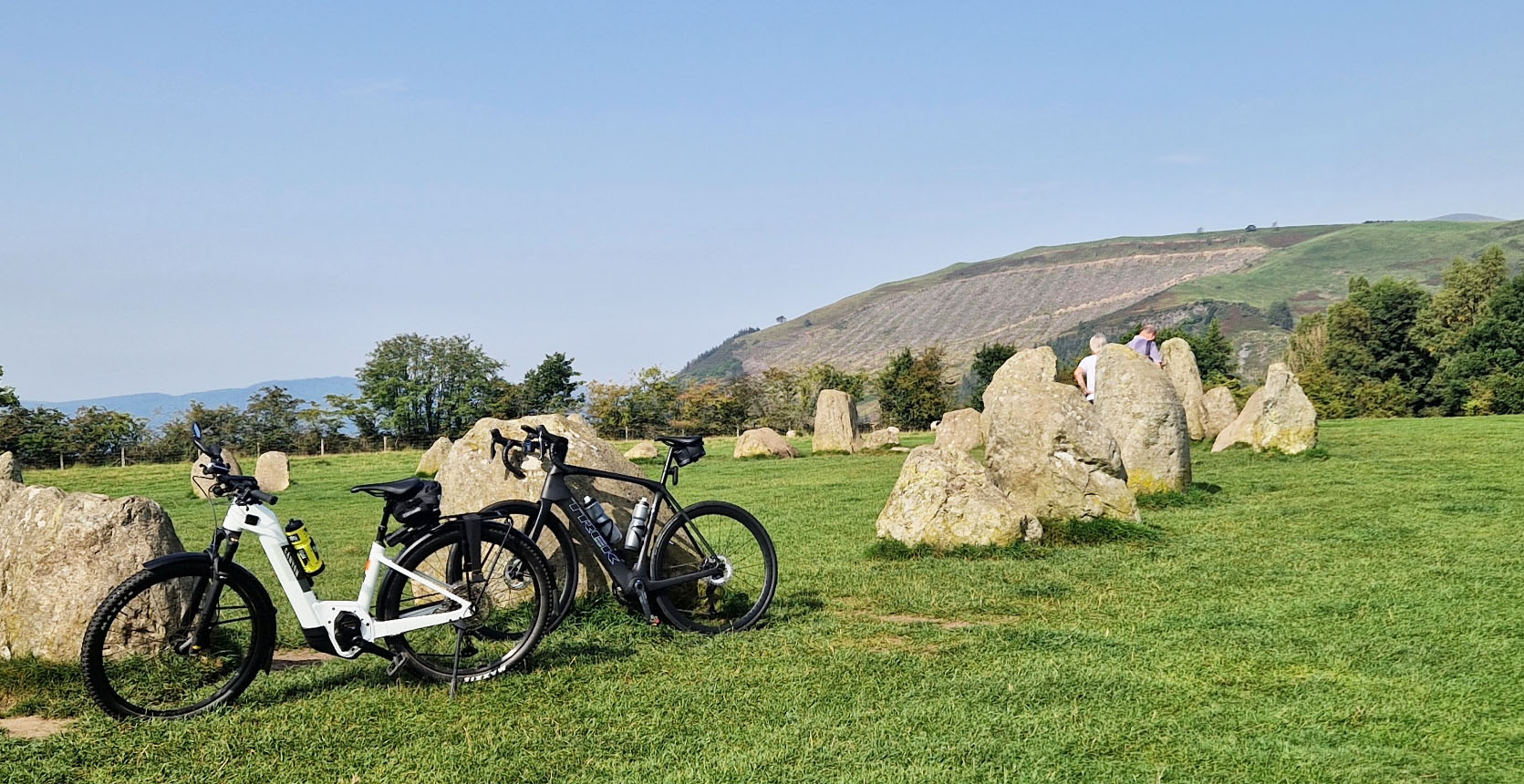 The old and the new: bikes at Castlerigg stone circle near Keswick, north of England