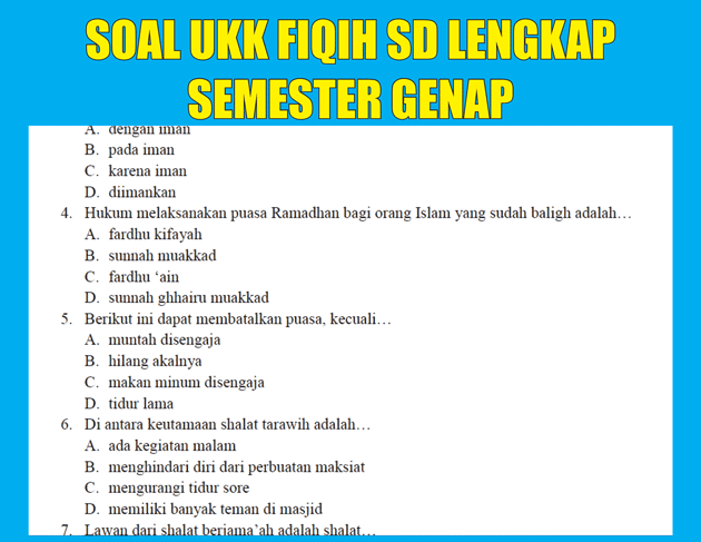 Lengkap Kumpulan Soal Ukk Fiqih Sd Mi Semester 2 Genap Blog Kelas 1 Dan 12