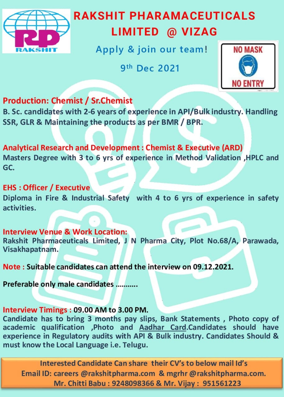 Job Availables,Rakshit Pharmaceuticals Ltd Job Vacancy For BSc/ Diploma/ Master Degree