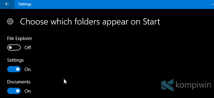 folder start menu windows 10