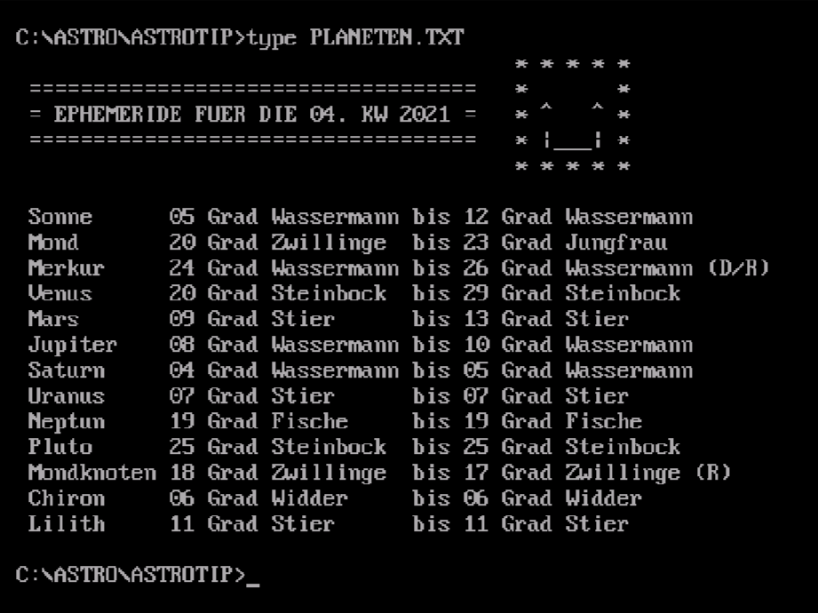 Planetenstände für diese Kalenderwoche