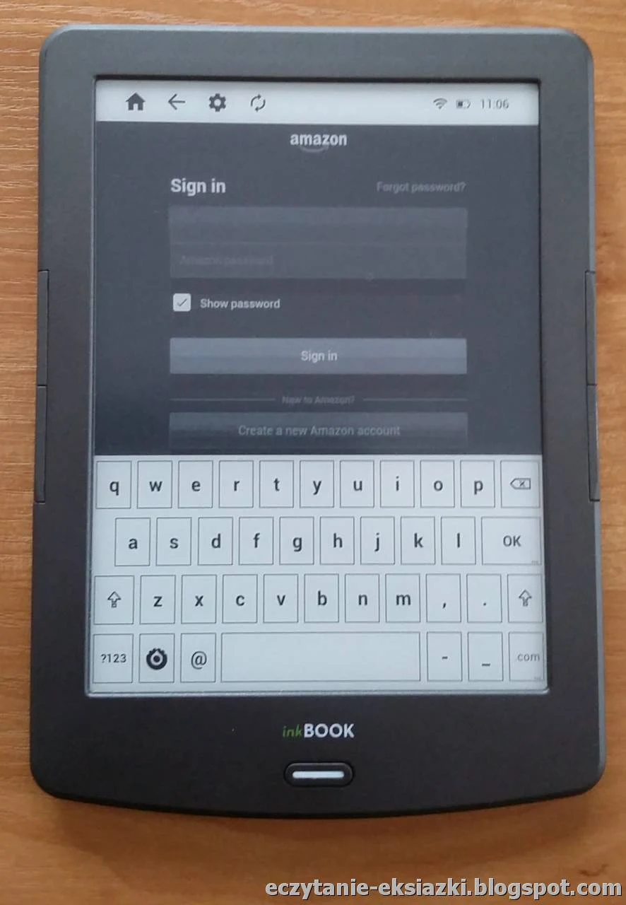 Logowanie do aplikacji Kindle for Android na InkBOOK Classic 2