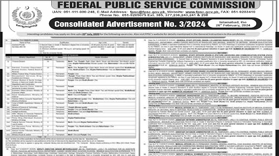 Federal Public Service Commission FPSC  Jobs 2024 Advertisement