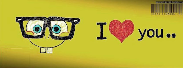 غلاف فيس بوك اسبونج بوب i love you صورة جميلة باللون الاصفر تصلح للشباب والبنات والاولاد