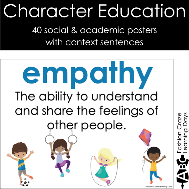 20 social and 20 academic vocabulary posters with definitions to help grades 3-5 improve social skills.