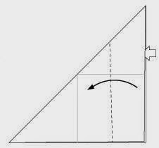 Bước 3: Từ vị trí mũi tên trắng, ta mở lớp giấy ra và kéo, gấp về phía bên trái.