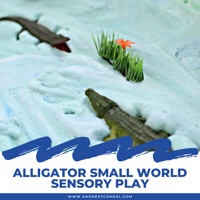 Alligator sensory bin and small world play idea for kids