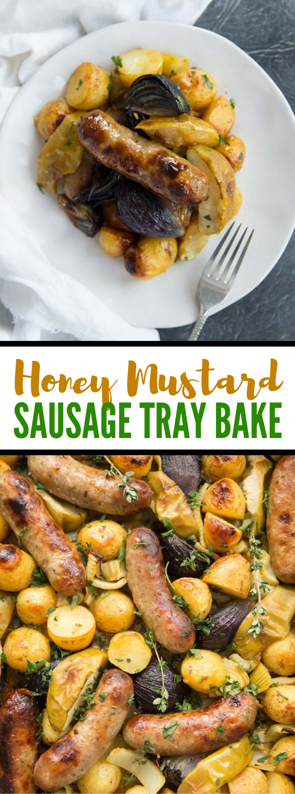 Sticky Honey Mustard Sausage Tray Bake #dinner #onepan