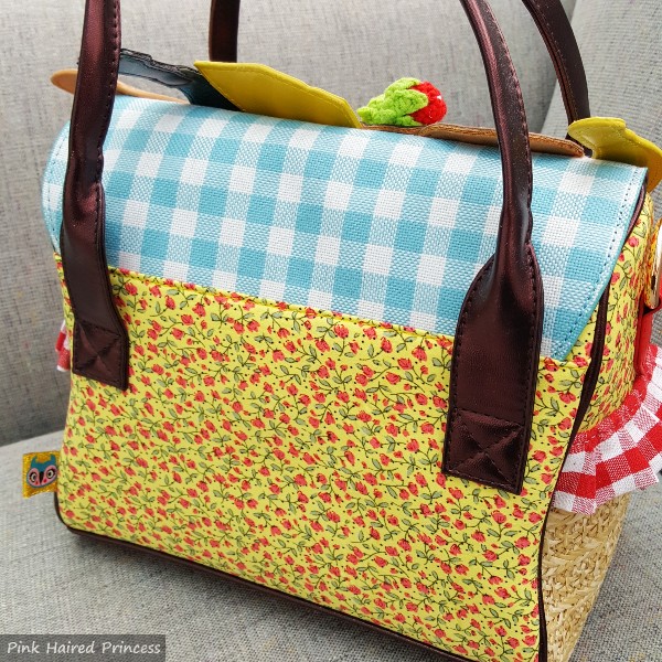 gingham and floral fabric backed handbag