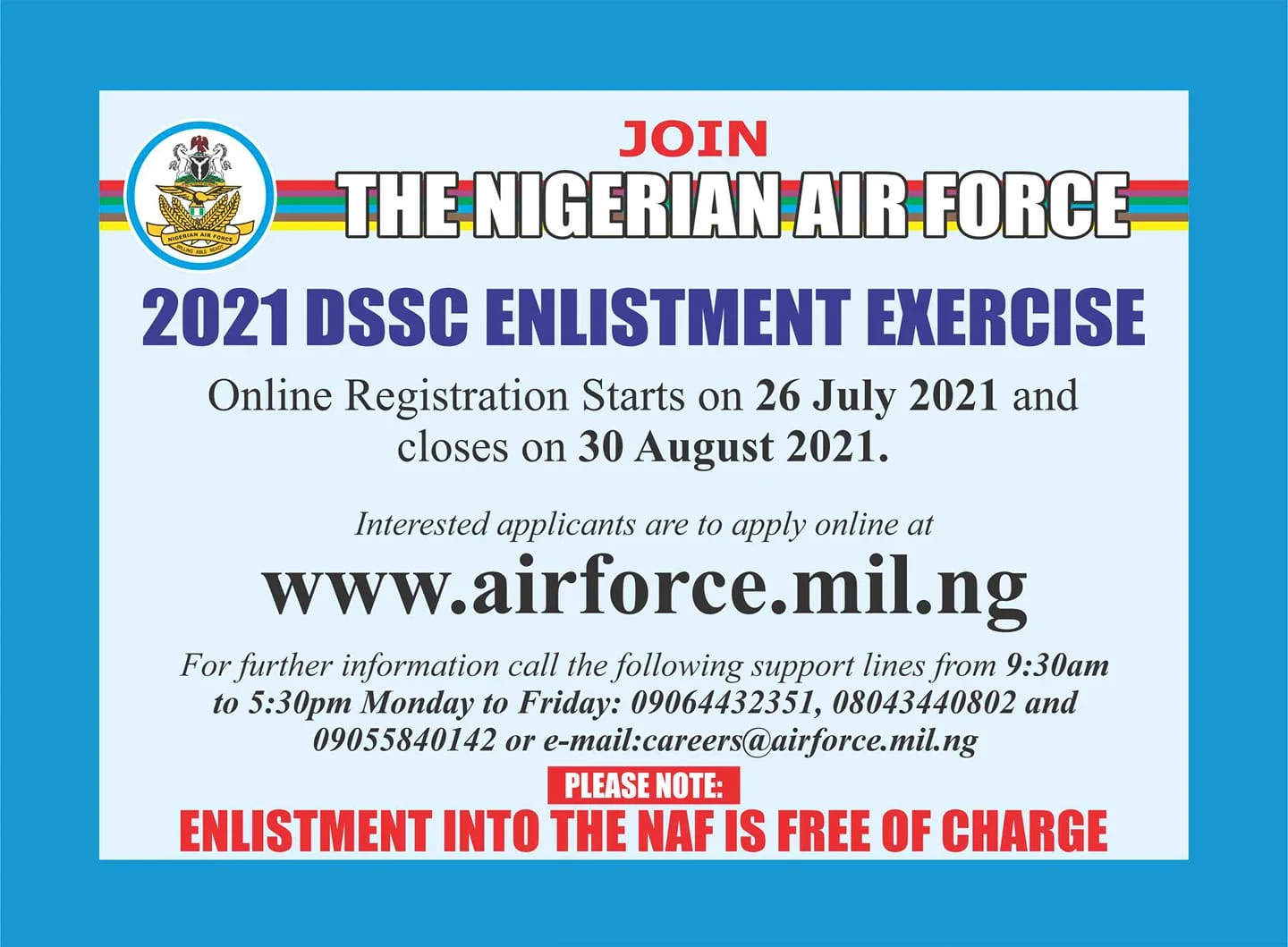 NAF DSSC Enlistment Exercise Guidelines 2021/2022