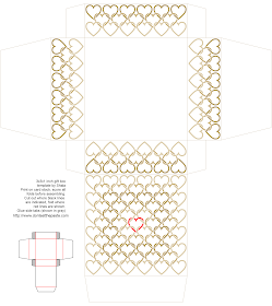 3x3x1 inch printable linked hearts box in tan and red- also available in a different size and in blue and orange