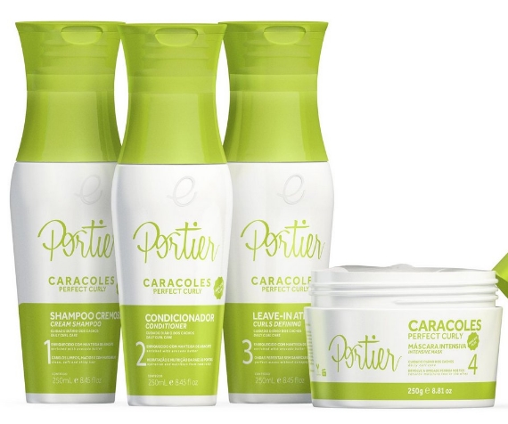 Kit com Shampoo, Condicionador, Leave-in e Máscara da Portier - linha Caracoles