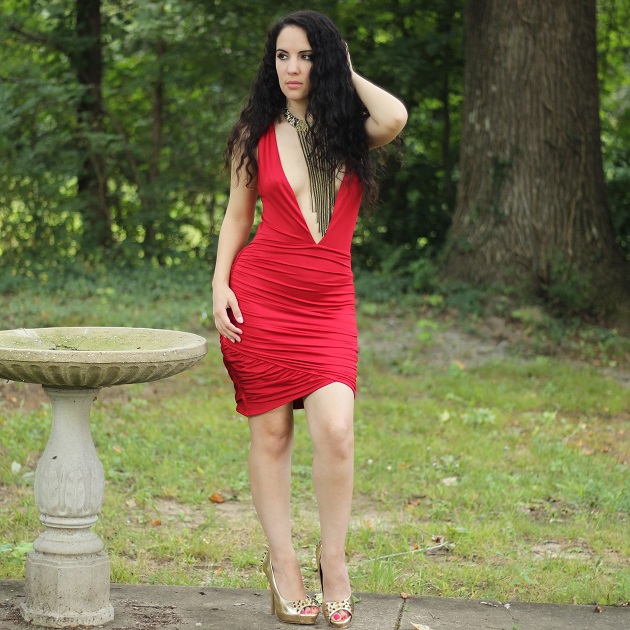 Red Ruched Bodycon Dress