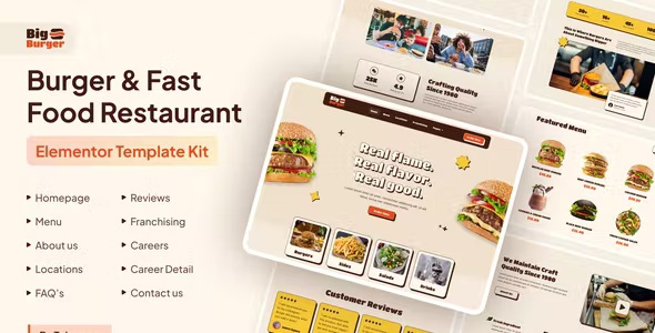 Best Burger & Fast Food Restaurant Elementor Template Kit