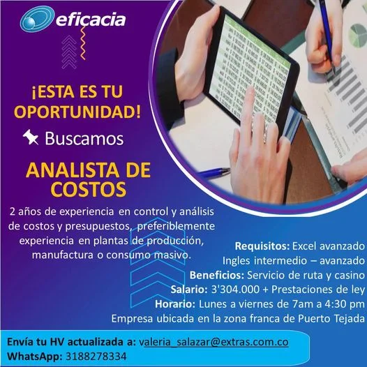 📂 Empleo en Cali HOY como Analista de Costos  💼 |▷ #SiHayEmpleo