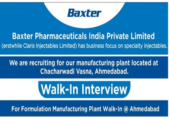 Baxter Pharma | Walk-in at Indore for QC on 1 Dec 2019 | Pharma Jobs in Indore