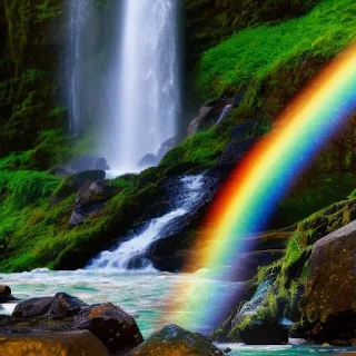 Rainbow over a waterfall