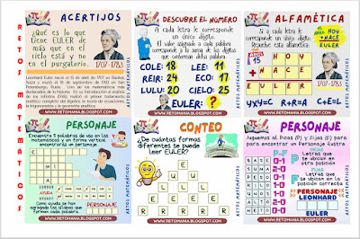 Desafío matemático, Reto matemático, Problema matemático, Euler, Matemática, Día de las matemáticas, Problemas de lógica, Problemas de ingenio, Juego de letras, Juego de palabras, Palabra oculta, El Personaje