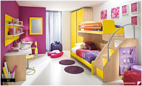 Double bedroom for children. Kid bedrooms for two brothers or sisters