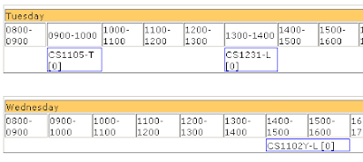 A partial screen shot of the generated timetable 