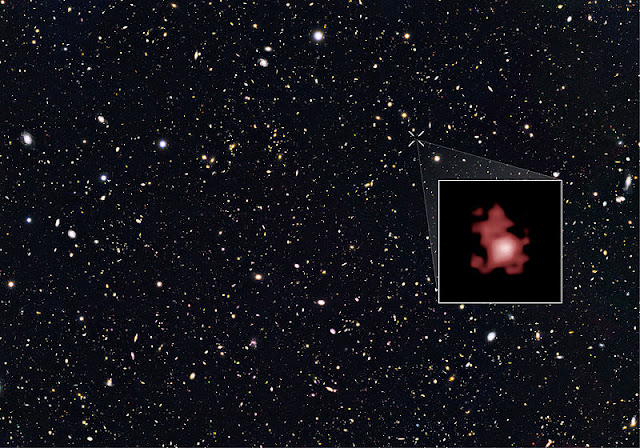 Imagem da galáxia GN-z11 que encontra-se a 13,4 bilhões de anos-luz de distância