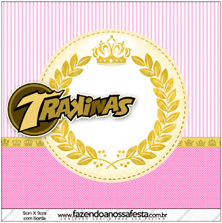 Golden Crown in Pink with Stripes and Polka Dots Free Printable Candy Bar Labels.