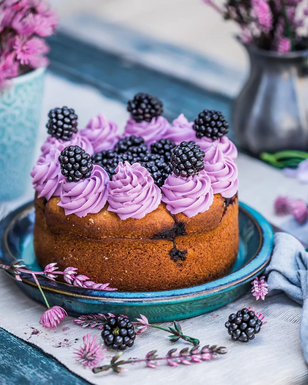 Blackberry, Cardamom and Sour Cream Cake.