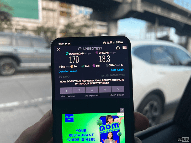 DITO speed test while moving along EDSA