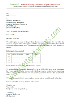letter placing an order for sports items in english