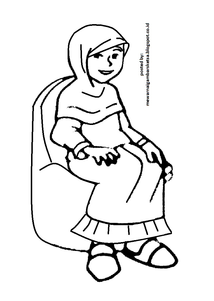 Mewarnai Gambar  Mewarnai Gambar  Sketsa Kartun  Anak Muslimah  9