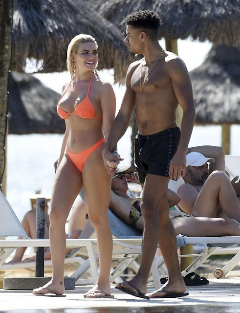 Megan Barton Hanson in Orange Bikini at a pool in Mauritius