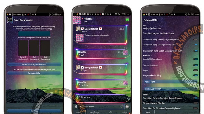 Download Dual BBM Mod transparan change background neon color chat bubble
