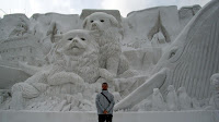 Me in front of the huge snow statue on an oceanic theme in 札幌 (Sapporo)