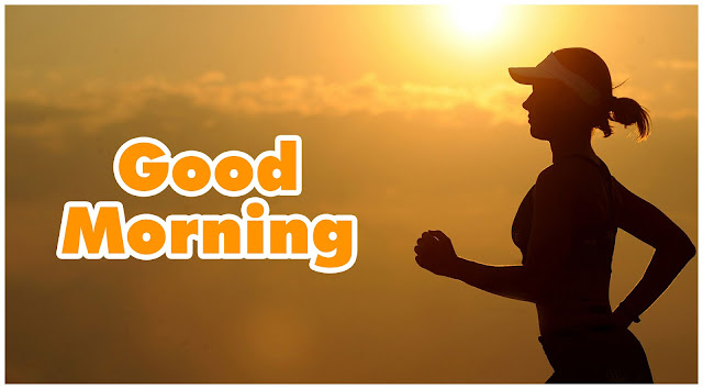 Good morning running image of women wearing a cap with rising sun behind her