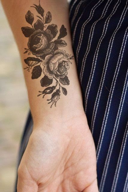 Women Hand Flowers Leaves Tattoo, Leaves Flowers Women Hand Tattoo, Women Hand Leaves And Flowers Tattoo, Women Flower Leaves Designs, Women, Flowers, Parts,