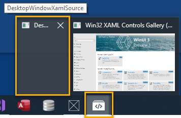 Finestra DesktopWindowXamlSource sulla barra delle applicazioni Windows 10 e 11