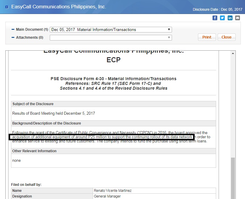 ECP disclosure PSE