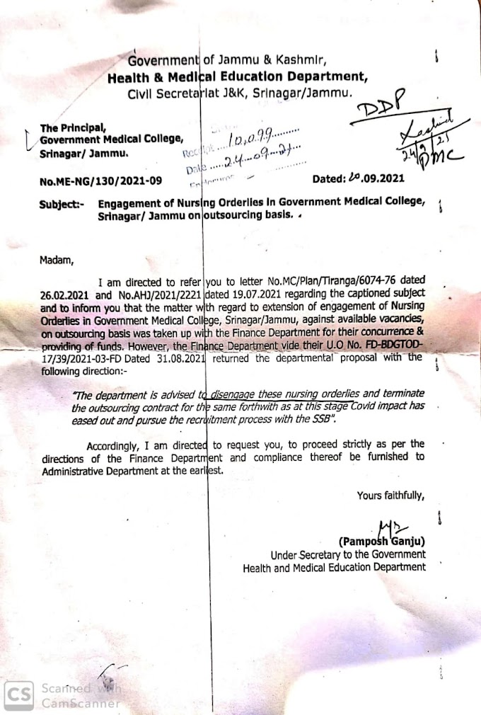 Disengagement of Nursing Orderlies in GMC Srinagar/Jammu | Check Official Notification Here