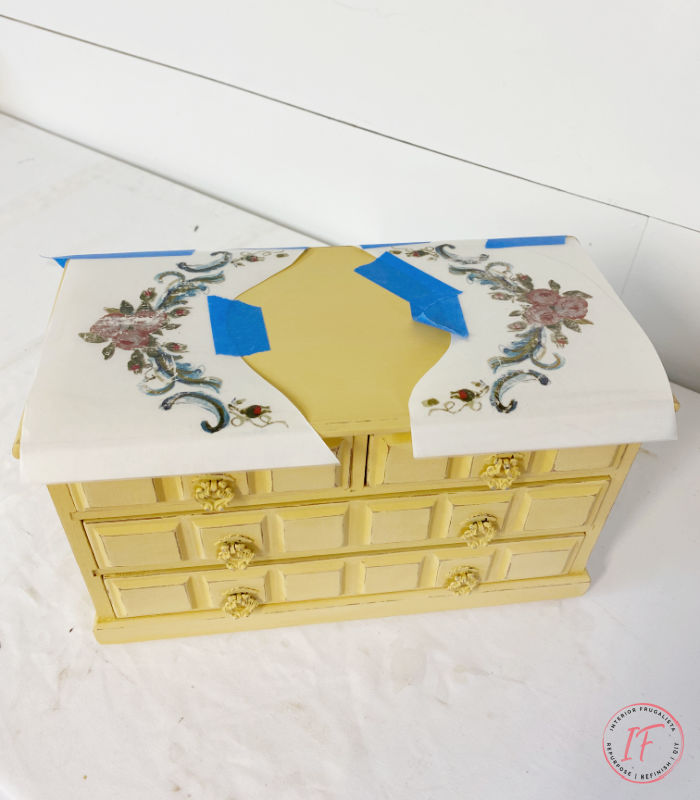 How to give a wooden thrift store vintage jewelry chest of drawers a shabby chic makeover and get instant wow factor with decor transfers and dark wax