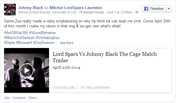 Johnny Black facebook posts Lord Sparx Response Youtube picture image