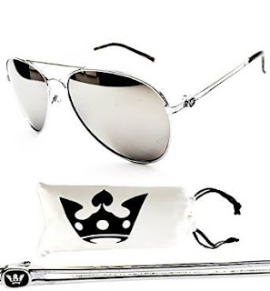 Silver Aviator Sunglasses Crown Sunglasses w/ Customized Pouch