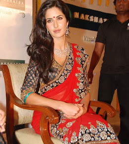 Katrina Kaif hot and sexy in red saree photo at Nakshatra Vivaah collection launch