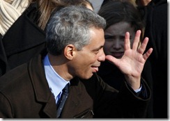 rahm emanuel waves to workers