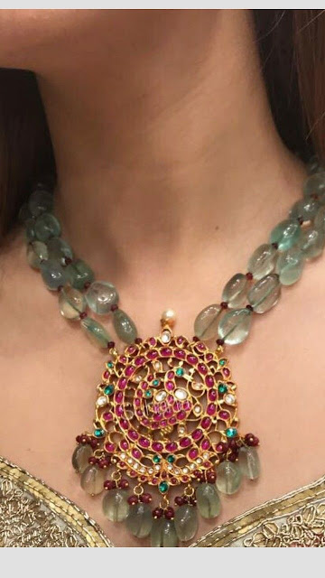 Light Emerald Beads and Kundan Locket