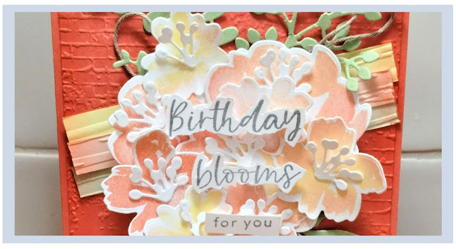 Rhapsody in craft,#rhapsodyincraft,blending blush technique,Calypso Coral,Textured Floral,Textured Floral Dies,Blending Brushes,Birthday Card,Exposed Brick 3D embossing Folder,Stripes and Splatters 3D Embossing folders,Blending Brushes,Stampin' Up, #artwithheart,