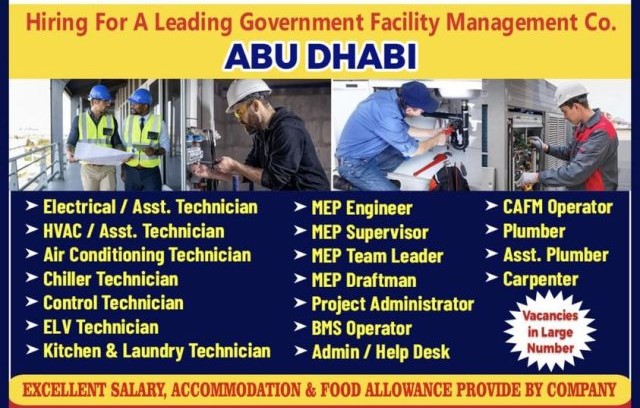 Urgent jobs in Abu Dhabi 2023 - Facility Management Company