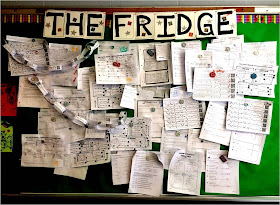 Displaying Student Work on "The Fridge" wall of student math success