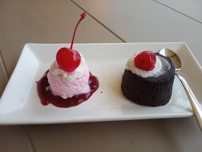 "Black forest chocolate cake with strawberry Ice cream and strawberry jam from hotel Torarica in Paramaribo"